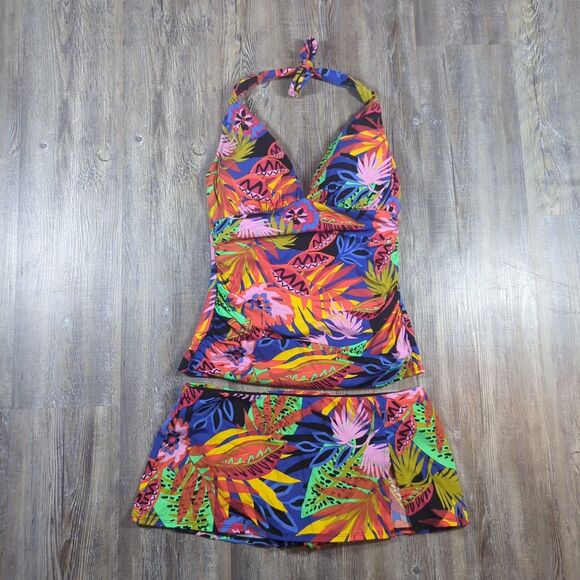 Women's Bleu Rod Beattie Tropical Floral Halter Tankini Skirt & Cover Up Size 8 - Picture 1 of 16